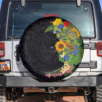 Hawaiian Tropical Plants and Chameleon Spare Tire Cover Polynesian Art Colorful - Polynesian Pride