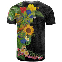 Hawaiian Tropical Plants and Chameleon T Shirt Polynesian Art Colorful - Polynesian Pride
