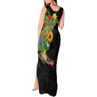 Hawaiian Tropical Plants and Chameleon Tank Maxi Dress Polynesian Art Colorful - Polynesian Pride