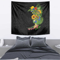 Hawaiian Tropical Plants and Chameleon Tapestry Polynesian Art Colorful - Polynesian Pride