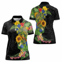 Hawaiian Tropical Plants and Chameleon Women Polo Shirt Polynesian Art Colorful - Polynesian Pride