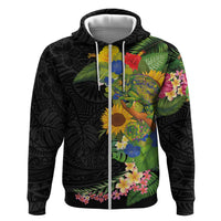 Hawaiian Tropical Plants and Chameleon Zip Hoodie Polynesian Art Colorful - Polynesian Pride