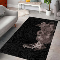 Hawaiian Tropical Plants and Chameleon Area Rug Polynesian Art Grayscale - Polynesian Pride