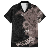Hawaiian Tropical Plants and Chameleon Family Matching Puletasi and Hawaiian Shirt Polynesian Art Grayscale LT03 Dad's Shirt - Short Sleeve Black - Polynesian Pride