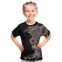 Hawaiian Tropical Plants and Chameleon Kid T Shirt Polynesian Art Grayscale - Polynesian Pride