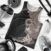 Hawaiian Tropical Plants and Chameleon Men Tank Top Polynesian Art Grayscale - Polynesian Pride