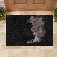 Hawaiian Tropical Plants and Chameleon Rubber Doormat Polynesian Art Grayscale - Polynesian Pride