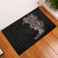 Hawaiian Tropical Plants and Chameleon Rubber Doormat Polynesian Art Grayscale - Polynesian Pride