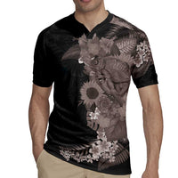 Hawaiian Tropical Plants and Chameleon Rugby Jersey Polynesian Art Grayscale - Polynesian Pride