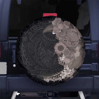 Hawaiian Tropical Plants and Chameleon Spare Tire Cover Polynesian Art Grayscale - Polynesian Pride