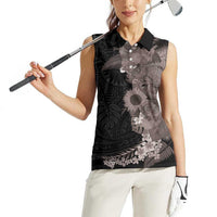 Hawaiian Tropical Plants and Chameleon Women Sleeveless Polo Shirt Polynesian Art Grayscale LT03 - Polynesian Pride
