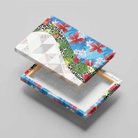 Hawaiian Tropical Flowers and Leaves Canvas Wall Art on Leopard Pattern Half Style White-Blue Version - Polynesian Pride