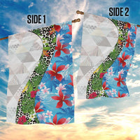 Hawaiian Tropical Flowers and Leaves Garden Flag on Leopard Pattern Half Style White-Blue Version - Polynesian Pride