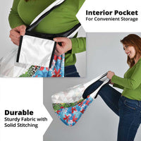 Hawaiian Tropical Flowers and Leaves Grocery Bag on Leopard Pattern Half Style White-Blue Version - Polynesian Pride