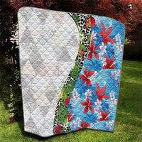 Hawaiian Tropical Flowers and Leaves Quilt on Leopard Pattern Half Style White-Blue Version - Polynesian Pride