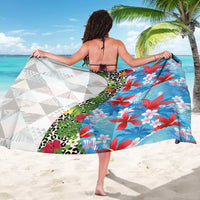 Hawaiian Tropical Flowers and Leaves Sarong on Leopard Pattern Half Style White-Blue Version - Polynesian Pride