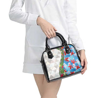 Hawaiian Tropical Flowers and Leaves Shoulder Handbag on Leopard Pattern Half Style White-Blue Version - Polynesian Pride
