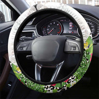 Hawaiian Tropical Flowers and Leaves Steering Wheel Cover on Leopard Pattern Half Style White-Blue Version - Polynesian Pride