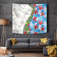 Hawaiian Tropical Flowers and Leaves Tapestry on Leopard Pattern Half Style White-Blue Version - Polynesian Pride
