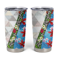 Hawaiian Tropical Flowers and Leaves Tumbler Cup on Leopard Pattern Half Style White-Blue Version - Polynesian Pride
