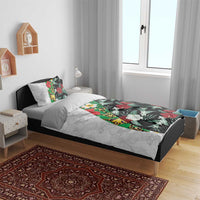 Hawaiian Tropical Flowers and Leaves Bedding Set on Leopard Pattern Half Style White-Black Version - Polynesian Pride