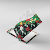 Hawaiian Tropical Flowers and Leaves Canvas Wall Art on Leopard Pattern Half Style White-Black Version - Polynesian Pride