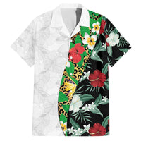 Hawaiian Tropical Flowers and Leaves Family Matching Off The Shoulder Long Sleeve Dress and Hawaiian Shirt on Leopard Pattern Half Style White-Black Version LT03 Dad's Shirt - Short Sleeve White - Polynesian Pride