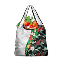 Hawaiian Tropical Flowers and Leaves Grocery Bag on Leopard Pattern Half Style White-Black Version - Polynesian Pride