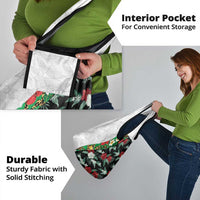 Hawaiian Tropical Flowers and Leaves Grocery Bag on Leopard Pattern Half Style White-Black Version - Polynesian Pride