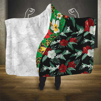 Hawaiian Tropical Flowers and Leaves Hooded Blanket on Leopard Pattern Half Style White-Black Version - Polynesian Pride