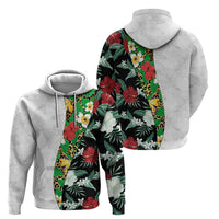 Hawaiian Tropical Flowers and Leaves Hoodie on Leopard Pattern Half Style White-Black Version - Polynesian Pride