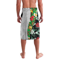 Hawaiian Tropical Flowers and Leaves Lavalava on Leopard Pattern Half Style White-Black Version - Polynesian Pride