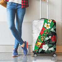Hawaiian Tropical Flowers and Leaves Luggage Cover on Leopard Pattern Half Style White-Black Version - Polynesian Pride