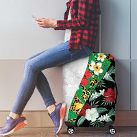 Hawaiian Tropical Flowers and Leaves Luggage Cover on Leopard Pattern Half Style White-Black Version - Polynesian Pride