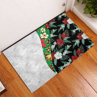 Hawaiian Tropical Flowers and Leaves Rubber Doormat on Leopard Pattern Half Style White-Black Version - Polynesian Pride