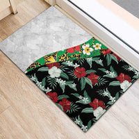 Hawaiian Tropical Flowers and Leaves Rubber Doormat on Leopard Pattern Half Style White-Black Version - Polynesian Pride