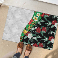 Hawaiian Tropical Flowers and Leaves Rubber Doormat on Leopard Pattern Half Style White-Black Version - Polynesian Pride