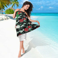 Hawaiian Tropical Flowers and Leaves Sarong on Leopard Pattern Half Style White-Black Version - Polynesian Pride