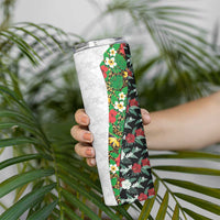 Hawaiian Tropical Flowers and Leaves Skinny Tumbler on Leopard Pattern Half Style White-Black Version - Polynesian Pride