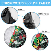 Hawaiian Tropical Flowers and Leaves Spare Tire Cover on Leopard Pattern Half Style White-Black Version - Polynesian Pride