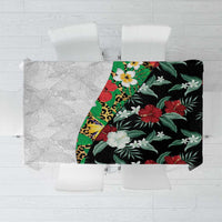 Hawaiian Tropical Flowers and Leaves Tablecloth on Leopard Pattern Half Style White-Black Version - Polynesian Pride