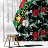 Hawaiian Tropical Flowers and Leaves Window Curtain on Leopard Pattern Half Style White-Black Version - Polynesian Pride