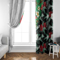 Hawaiian Tropical Flowers and Leaves Window Curtain on Leopard Pattern Half Style White-Black Version - Polynesian Pride
