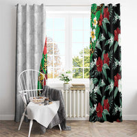 Hawaiian Tropical Flowers and Leaves Window Curtain on Leopard Pattern Half Style White-Black Version - Polynesian Pride