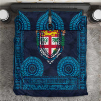 Fiji Coat of Arms Traditional Dashiki Bedding Set Tapa Art and Palm Leaves Pattern Dark Navy Color - Polynesian Pride
