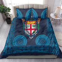 Fiji Coat of Arms Traditional Dashiki Bedding Set Tapa Art and Palm Leaves Pattern Dark Navy Color - Polynesian Pride