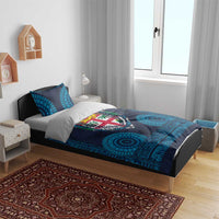 Fiji Coat of Arms Traditional Dashiki Bedding Set Tapa Art and Palm Leaves Pattern Dark Navy Color - Polynesian Pride