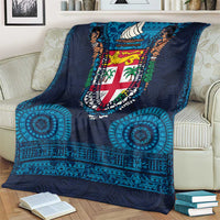 Fiji Coat of Arms Traditional Dashiki Blanket Tapa Art and Palm Leaves Pattern Dark Navy Color - Polynesian Pride