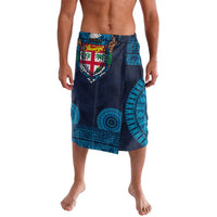 Fiji Coat of Arms Traditional Dashiki Lavalava Tapa Art and Palm Leaves Pattern Dark Navy Color - Polynesian Pride