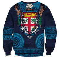 Fiji Coat of Arms Traditional Dashiki Sweatshirt Tapa Art and Palm Leaves Pattern Dark Navy Color LT03 - Polynesian Pride